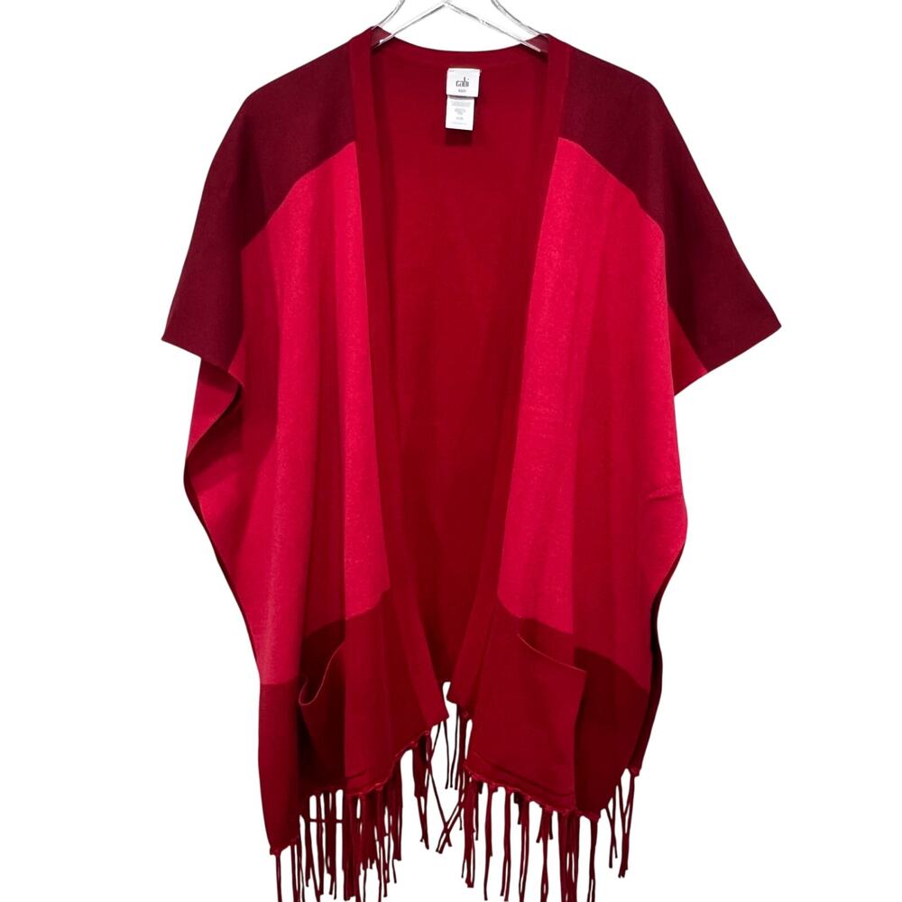Cabi Firebrick Red Poncho Cardigan XS / S Style# 3841 Cotton Fringe Wrap Preppy